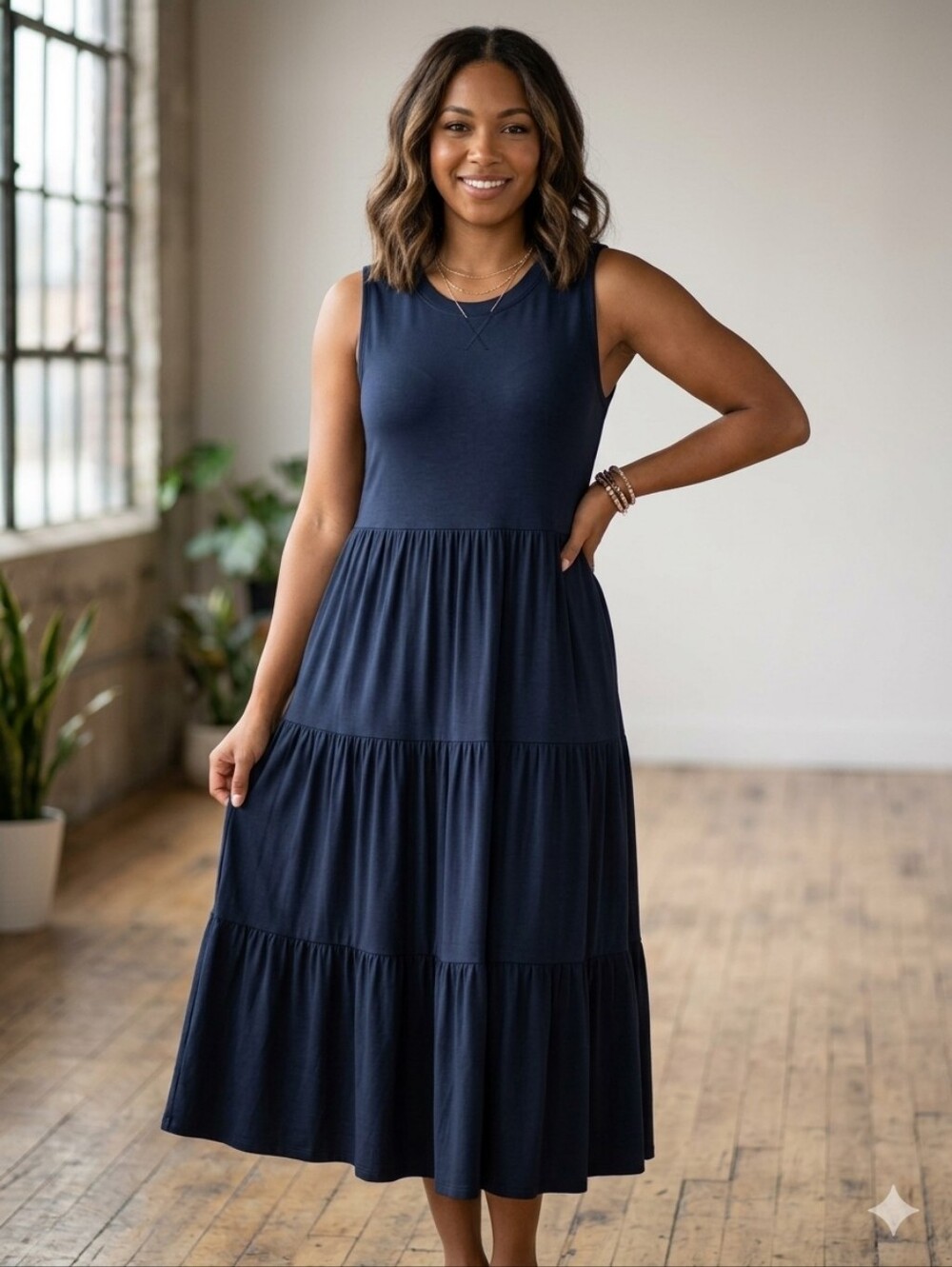Italian Style Navy Crewneck Tee Dress